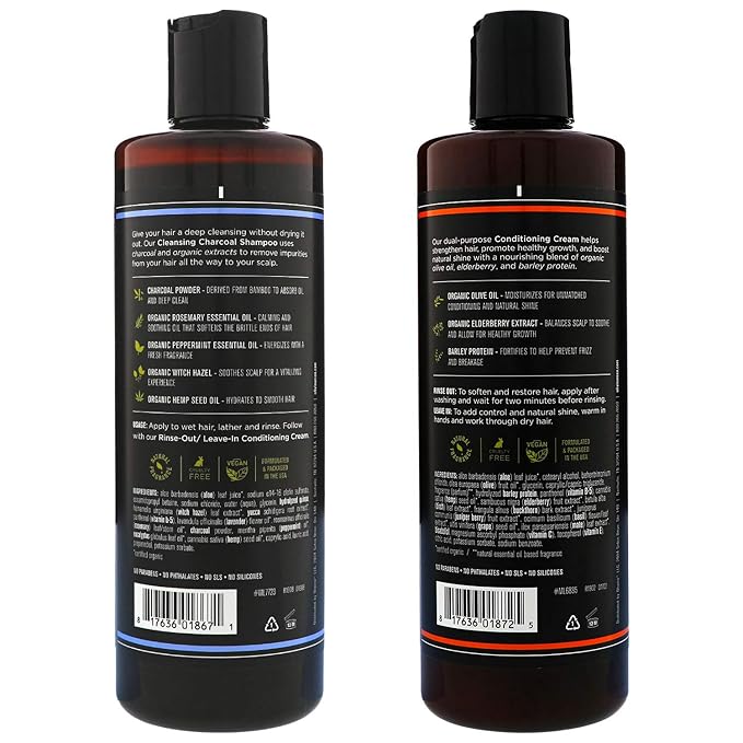 Barrel and Oak - Shampoo & Conditioner Set, Charcoal Shampoo & Rinse Out Leave In Conditioner, Hair Care for Men, Clarifying Shampoo, For Dry Hair, Natural Fragrance, Vegan (16 oz Per Product, 2-Pack)