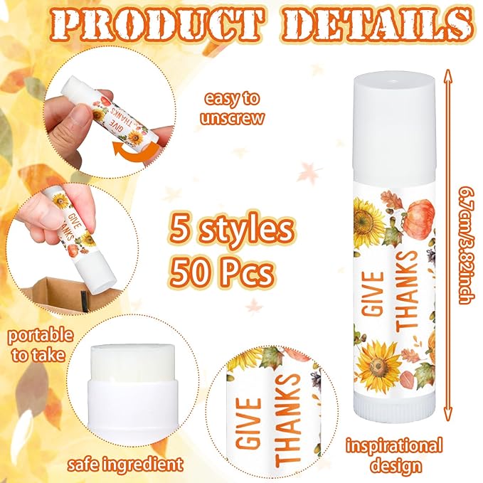 50 Pack Hello Fall Thanksgiving Party Gifts Favors Bulk Lip Balms Gifts Small Thank You Appreciation Gifts Thanksgiving Christmas Stuffers for Women Men Staff Coworkers