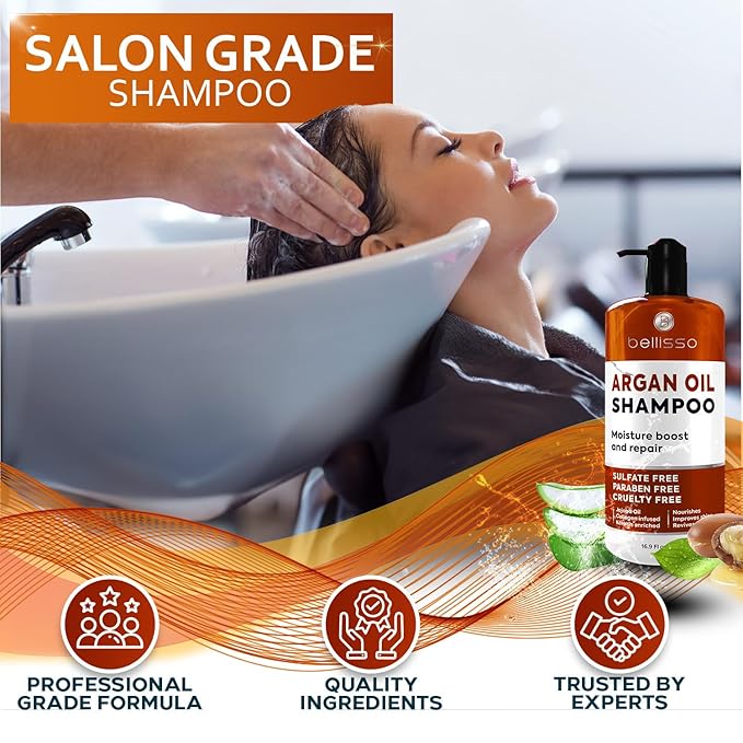 Argan Oil Shampoo - Sulfate Free with No Parabens - Moroccan Botanicals for Women and Men - Professional Moisturizing, Anti Frizz, Hydrating Solution for Dry, Wavy, Curly and Color Treated Hair