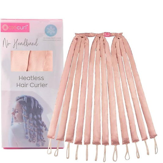 Octocurl Heatless Hair Curler - No Headband Octopus Curler - Overnight Curls for Long Hair (Satin - Pink)