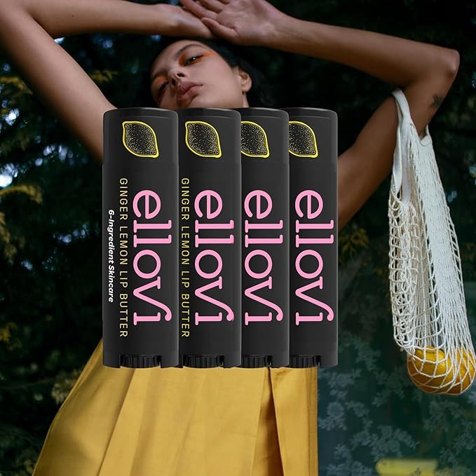Natural Lip Butter Lip Balm - Ginger Lemon - Pure Enough to Eat - Made With Just 6 Vegan Ingredients - 100% Natural & Organic Moisturizing Lip Care for All Day Hydration (4-Pack)