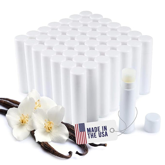 Lip Balm Bulk Unlabeled - Made in USA Bulk Chapstick - Natural Ingredients Vitamin E Shea Butter - Custom Chapstick Bulk For Party & Wedding Favors (50 Count, Vanilla)