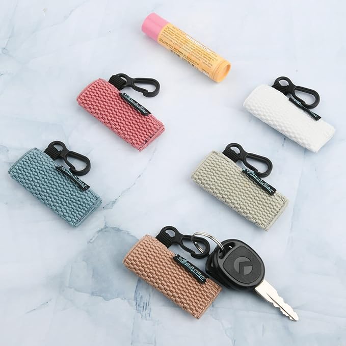 Beautyflier Keychain, Lip Balm Holder for Burts Bees Chapstick - 5pcs, Elastic, Stylish, Unique Designs, Attractive Color, Clip On, Lightweight, Red, Blue, Pink