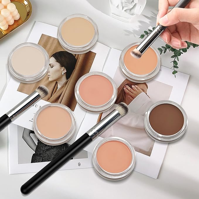 Cream Concealer Full Coverage Makeup, Matte Color Correcting Concealer with Brush, Waterproof, Conceals Blemish, Pores and Spots, Under Eye Makeup Concealer for Dark Circles (#01 IVORY WHITE)