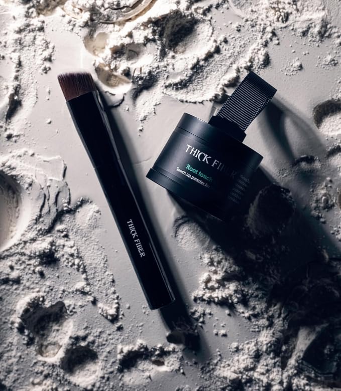 THICK FIBER Root Touch Up Powder - Water & Sweat Resistant Hair Loss Concealer Set for Thinning Hair Women, Includes Brush (Black)