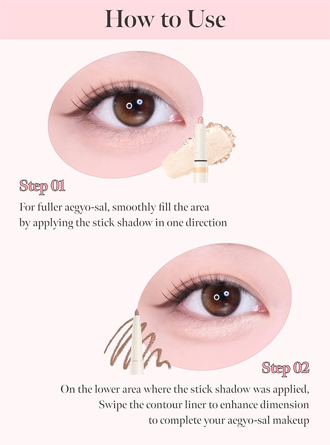 CORALHAZE Idol AEGYO-SAL Maker 01 Champagne Beige, 2-in-1 Under-Eye Highlighter and Contour Liner for Bright, Voluminous Eyes, Long-Lasting, Smudge-Proof Shimmer Stick with Natural Glow, Korean Beauty