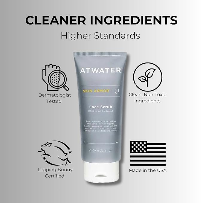 ATWATER Skin Armor Exfoliating Face Scrub,Men’s Facial Cleanser - Smoothes and Cleans Skin to remove Dead Skin - Travel Size Mens Face Exfoliator Leaving you Fresh and Vibrant - 3.4 oz (2 pack)