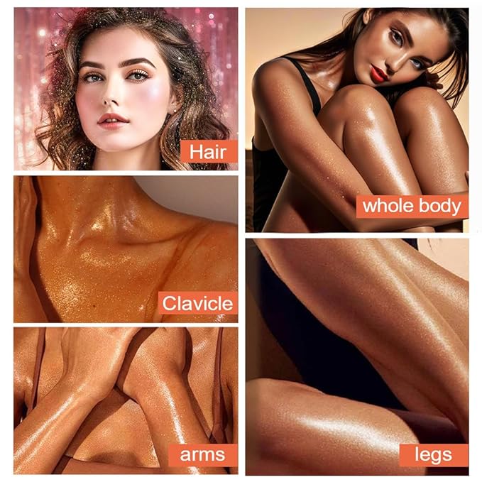 Glitter Body Highlighter Powder Body Shimmer Sparkle Face Brightening Highlighter Powder for Face Eyes Body Glow Makeup With sponge head（04#）