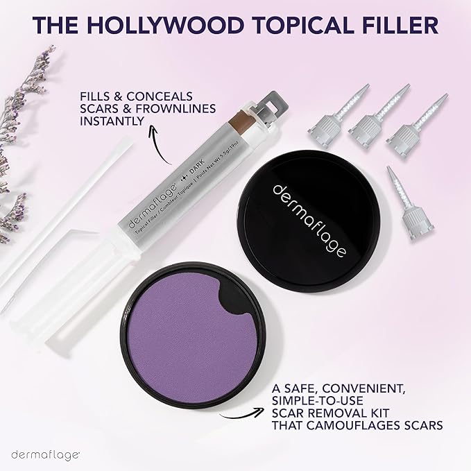 Dermaflage Scar Filler Kit - Dark - Deep Scar Cover and Waterproof Concealer for Acne Scars Wrinkles, and Ice Pick Scars Makeup, 1 mo supply