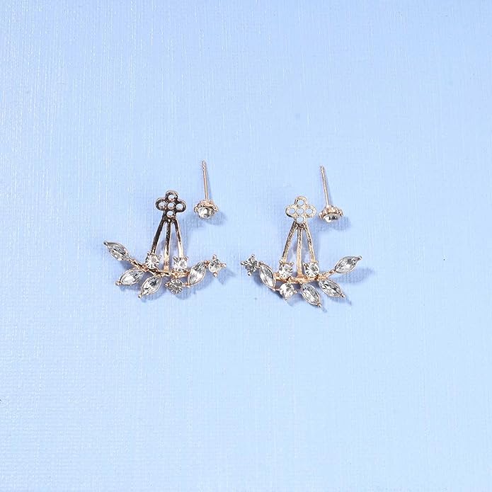 Boho Crystal Leaf Ear Jackets Earrings Gold Cz Crystal Earrings Rhinestone Front Back Studs Earrings Minimalist Earrings Jewelry for Women and Girls Gifts