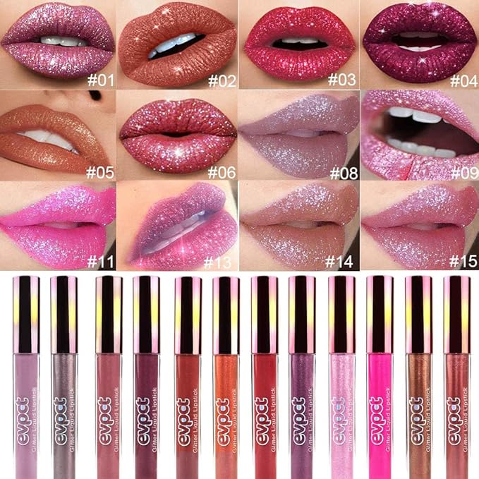 evpct 1Pcs Bronze Gold Matte to Glitter Liquid Lipstick Lip Set Kit, Long Lasting Matte Diamond Glitter Lipstick Waterproof, Colorful Sparkly Glossy Metallic Shimmer Sparkle Lip Gloss for Women 05#