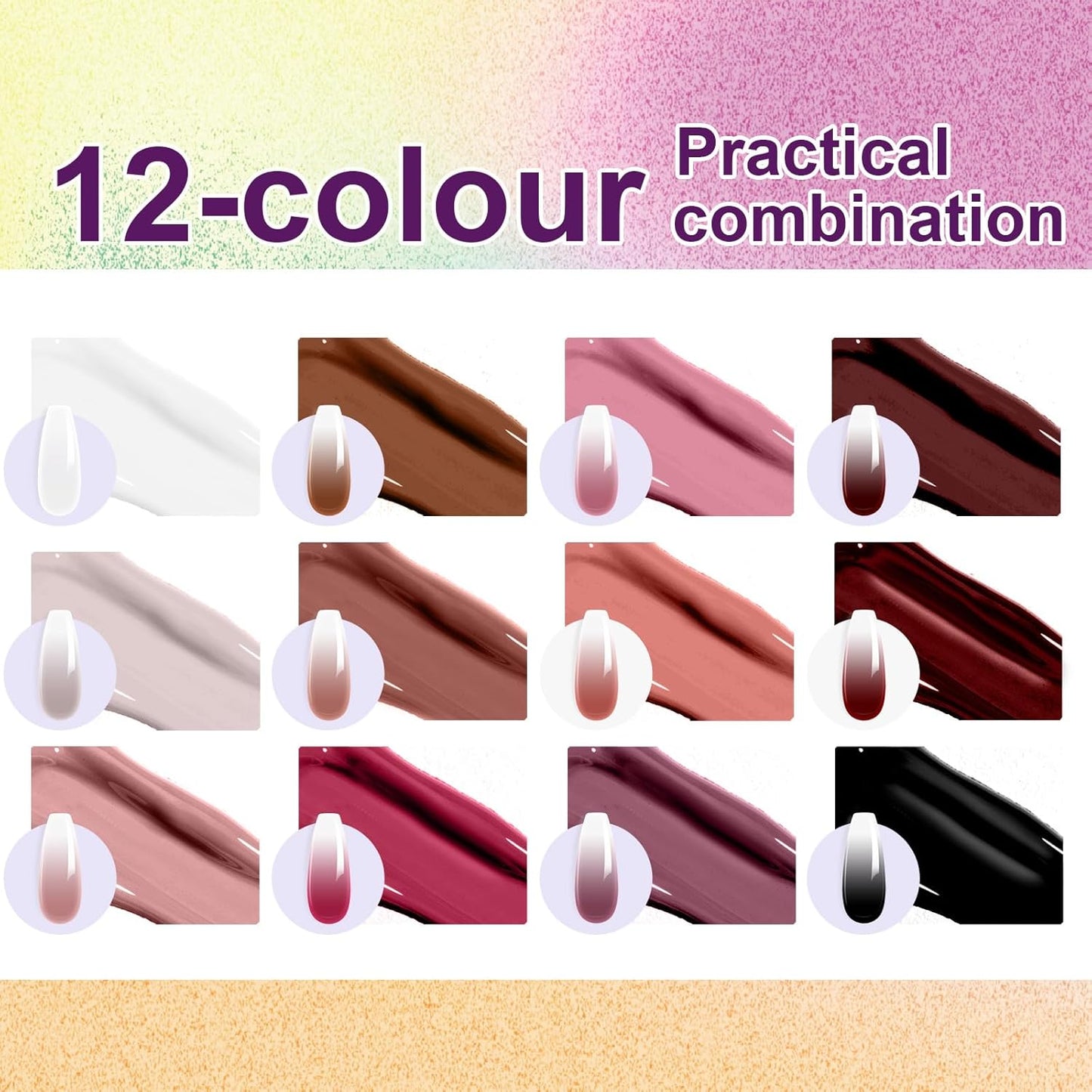 Gradient Painting Gel, 12 Colors Ombre Gel Nail Polish with 100Pcs Nail Sponges&Tweezers for Pigmented Pat Aura Nails, French Manicure, Long-lasting Kit Velvet Sonnet