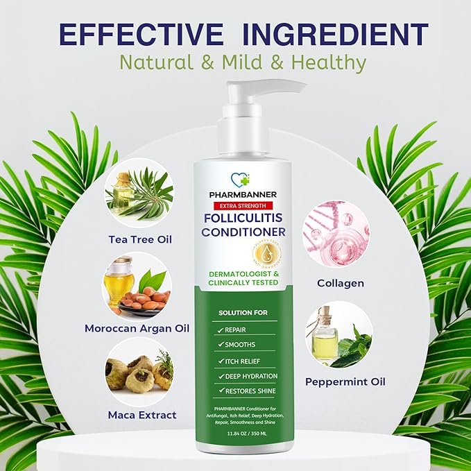 Folliculitis Itch Relief Conditioner: Tea Tree Oil & Moroccan Argan Oil - Deep Hydration & Repair - Nourishes, Smooths, Restores Shine - Safe for Dry or Damaged Hair-11.84 oz