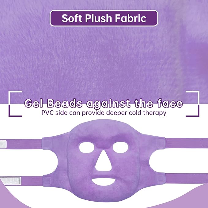 Ice Face Mask Reusable and Cold Gel Eye Mask for Puffiness/Dark Circles/Eye Bags/Dry Eyes/Headaches/Migraines/Stress Relief, Ice Pack for Eyes & Face (Purple)