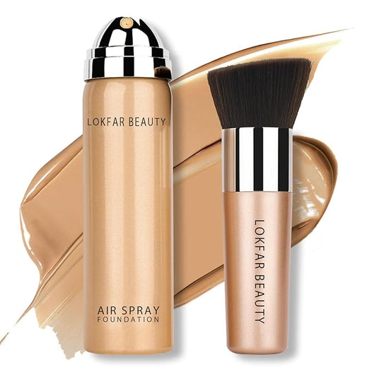 AirBrush Foundation Spray, Silky Mist Foundation Spray Makeup Set with Brush, Full Coverage Foundation for Smooth Radiant Finish, Formula Breathable Lightweight Hydrating | #05 Sand