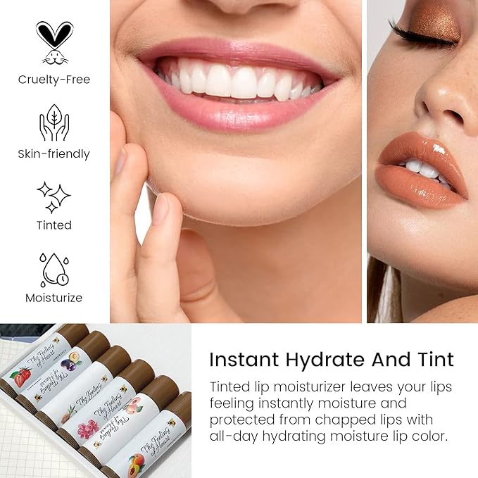 Tinted Lip Balm, Tinted Chapstick 2 in 1 Moisturizing Lip Balm and Buildable Lipstick, Instant Hydration Chapped Lips and Pale Lips, Keep Lips Hydrated Lip Moisturizer, 0.16Oz, Pack of 6