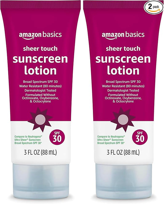 Amazon Brand - Solimo Sheer Face Sunscreen SPF 30, No Octinoxate & Oxybenzone, Unscented, 3 fl oz (Pack of 2)