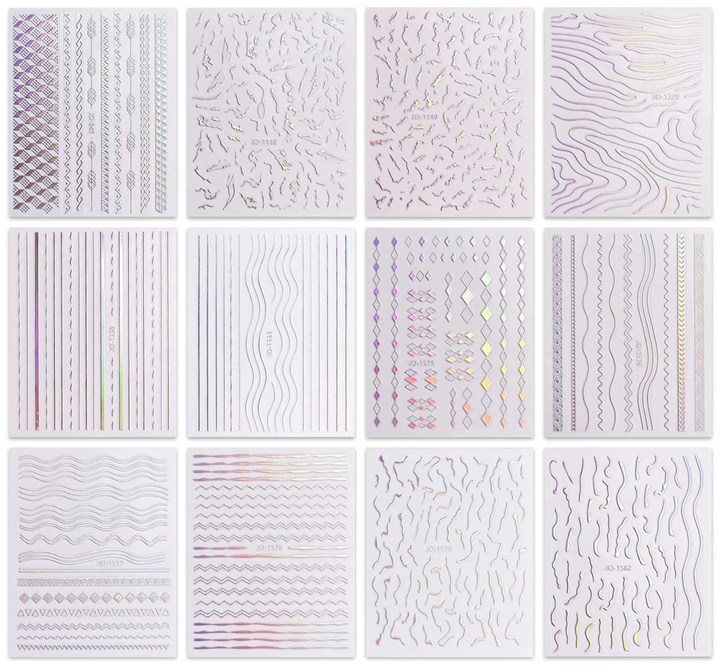 JMEOWIO 12 Sheets Aurora Nail Art Stickers Decals Self-Adhesive Pegatinas Uñas Glitter Holographic Nail Supplies Nail Art Design Decoration Accessories