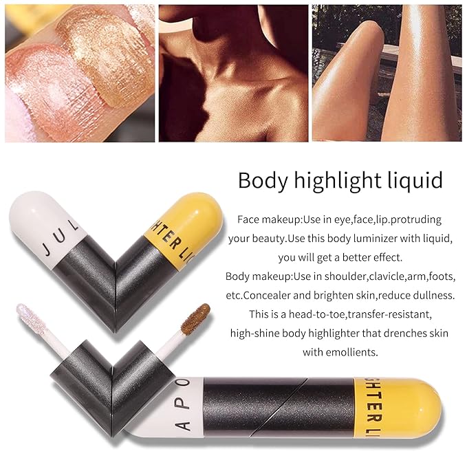 AKARY Liquid Highlighter Makeup for Face Body, Contour Foundation Illuminator Boom Stick, Highlighting Shade Longwear Shimmer Glow Makeup, Valentine's Day gift (01 Pearlescent White + Warm Brown)