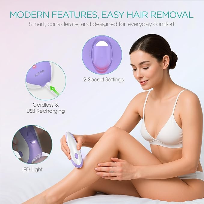 Epilator for Women-Cordless Epilators Hair Removal for Women, 4-in-1 Electric Razor Hair Remover, 2 Speeds & 21 Tweezers for Face Legs Arms Armpit Bikini, Purple HR310