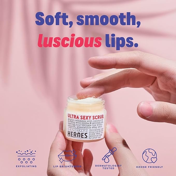 100% Natural Lip Scrub, Vegan Conditioning Coconut Lip Exfoliator, Gentle Exfoliant, Sugar Lip Polish and Lip Exfoliator Scrubber for Chapped and Dry Lips, (Lip Scrub and Lip Mask Gift Set)