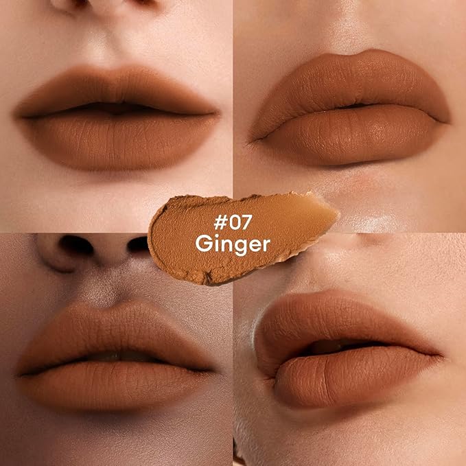 ITY Velvet Matte Finish Lip Stain-Mousse Textured Lip Clay, Red Shade, Conceals Lip Lines, Rich Pigment Lip Tint Lipsticks, 0.14 oz (4g) in Earthy, Ginger.