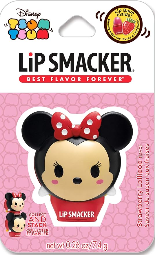 Lip Smacker Disney Minnie Mouse Tsum Tsum Flavored Lip Balm, Minnie Strawberry Lollipop, Clear, For Kids