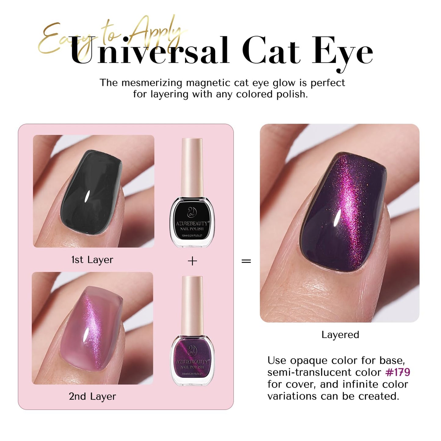 AZUREBEAUTY Cat Eye Nail Polish Set Quick Dry Mooncat Glitter Holographic Purple Black Red 4 Colors Natural Fingernail with Top Coat DIY Salon Home no Gel