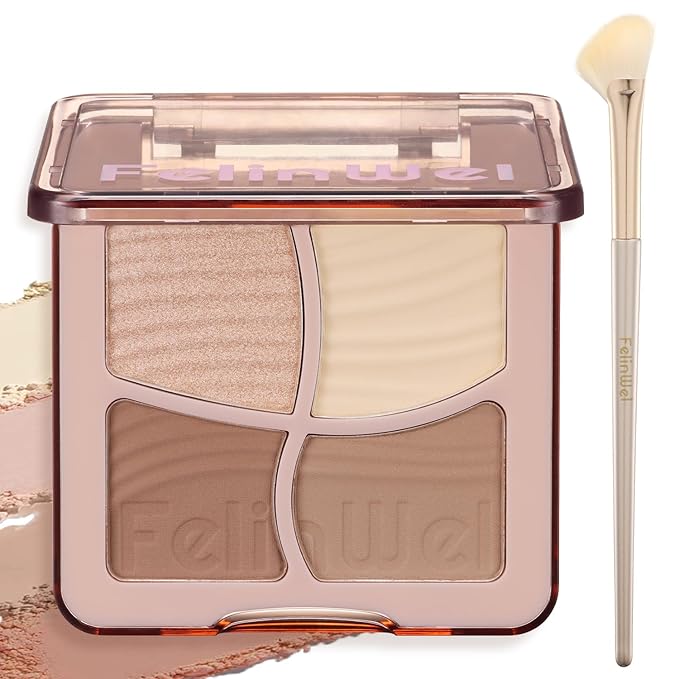 Highlight Contour Makeup Palette Effortless Blending Matte Shimmer Highlighter Palette and Bronzer Powder for Warm Toned Skin with Brush