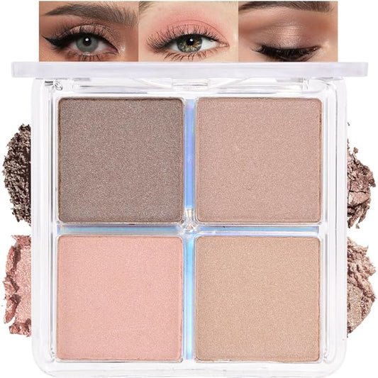 4 Colors Deep Rose Soft Pink Beige Brown Eye Shadow Palette Makeup, Neutral Matte Shimmer Eyeshadow Palette for Women Highly Pigmented Waterproof, paleta de sombras de ojos, Vegan 09