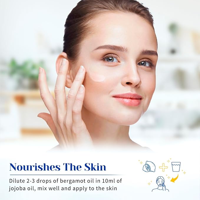 HIQILI Bergamot Essential Oil for Diffuser, Skin, Hair, DIY, 100% Pure & Natural, Travel Size - 0.33 Fl Oz (10 mL)