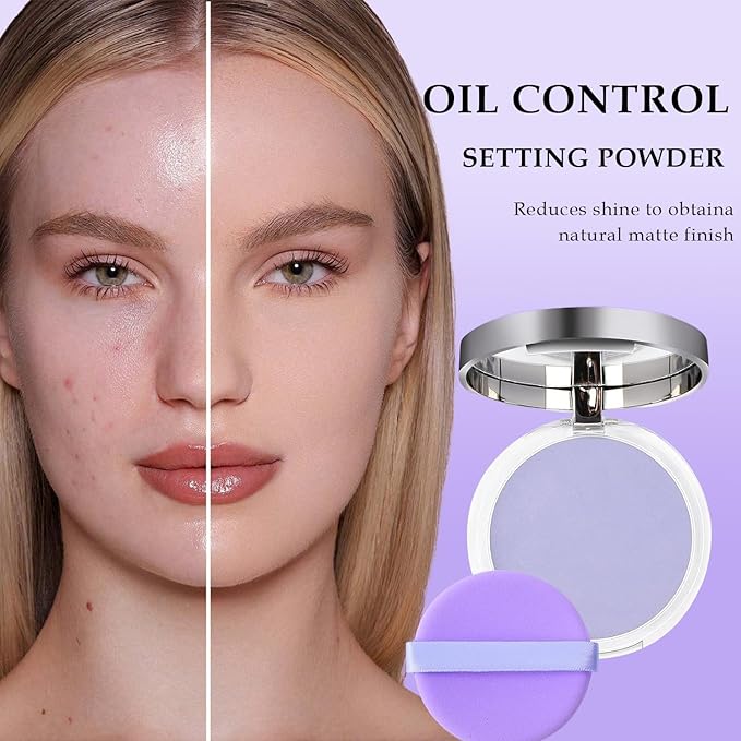 Chillab Lavender Matte Powder, Oil Control Face Pressed Chillab Lavender Matte Powder with Mini Powder Puff, Jelly Pressed Setting Powder Face Makeup, Cruelty Free