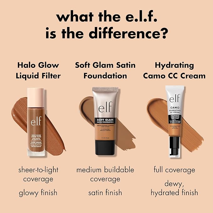 e.l.f. Soft Glam Foundation, Medium Coverage, Long-Lasting & Buildable Foundation For A Smooth, Satin Finish, Vegan & Cruelty-Free, 52 Deep Cool