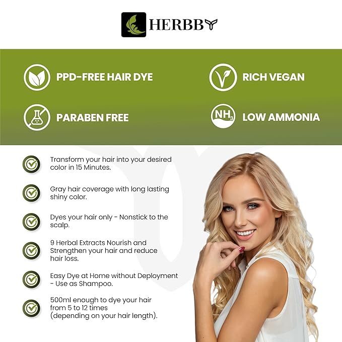 Hair Color Shampoo for Gray Hair Coverage&Color Transform with 9 Herbal Extracts –Long Lasting(6-8 Weeks),Shiny,Evenly Colored,Instant Hair Dye Shampoo&Conditioner,500 Ml (LUXURY BLONDE COLOR)