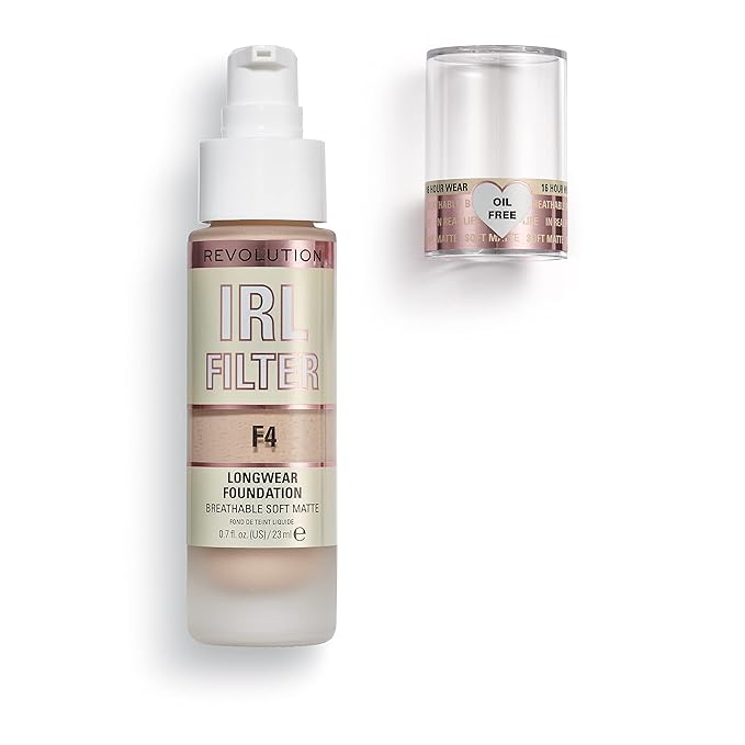 Revolution Beauty, IRL Filter Longwear Foundation, Soft & Breathable Formula, Medium to Full Coverage, Matte Finish, F4, 0.7 Fl. Oz