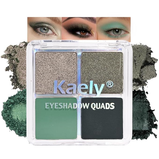 4 Colors Matcha Green Eye Shadow Powder Palette Makeup, Highly Pigmented Waterproof Matte Shimmer Quad Eyeshadow Palette for Women, paleta de sombras de ojos, Blendable, Vegan 12