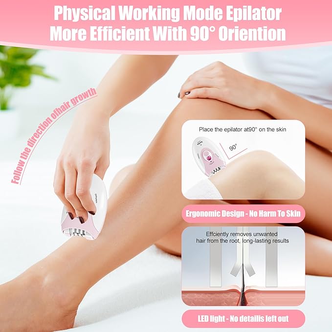 Epilator for Women, Epilators with LED Light, Dual Speed Hair Removal Device, Facial Hair Removal Women, Cordless, Epilators Hair Removal Rechargeable, for Epilator Bikini, Face, Arm, Legs, Armpits