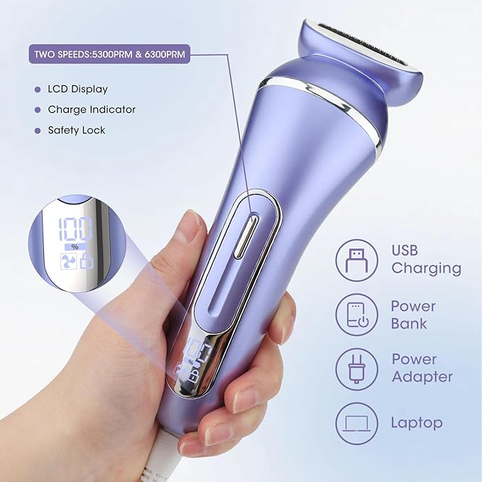 Electric Shavers for Women, 7 in 1 Hair Removal Kit with Epilator Bikini Trimmer Face Razor Body Brush Face Massager Foot Callus Remover, IPX7 Waterproof Lady Razors Set for Legs Armpit Bikini Pubic