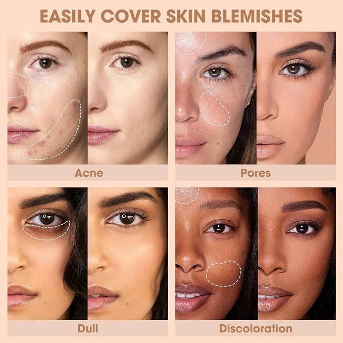 Cream Concealer Full Coverage Makeup, Matte Color Correcting Concealer with Brush, Waterproof, Conceals Blemish, Pores and Spots, Under Eye Makeup Concealer for Dark Circles (#04 LIGHT)