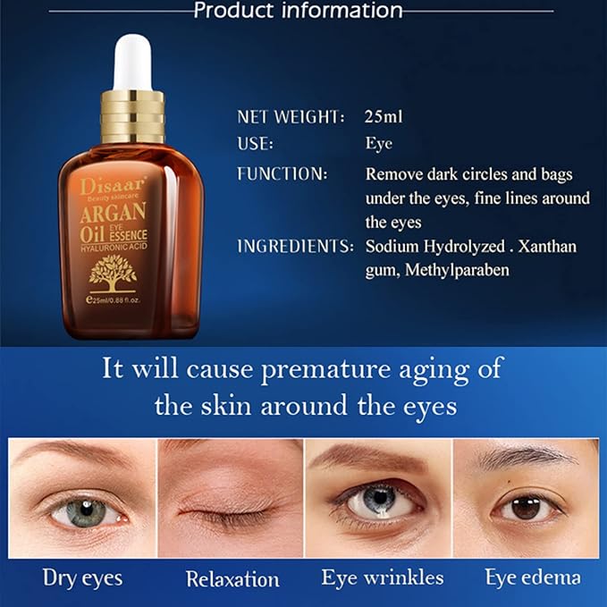 Argan Oil Eye Essence Hyaluronic Acid Anti-Wrinkle Anti-Aging Remove Eyes Pouch 25ml/0.88fl.oz