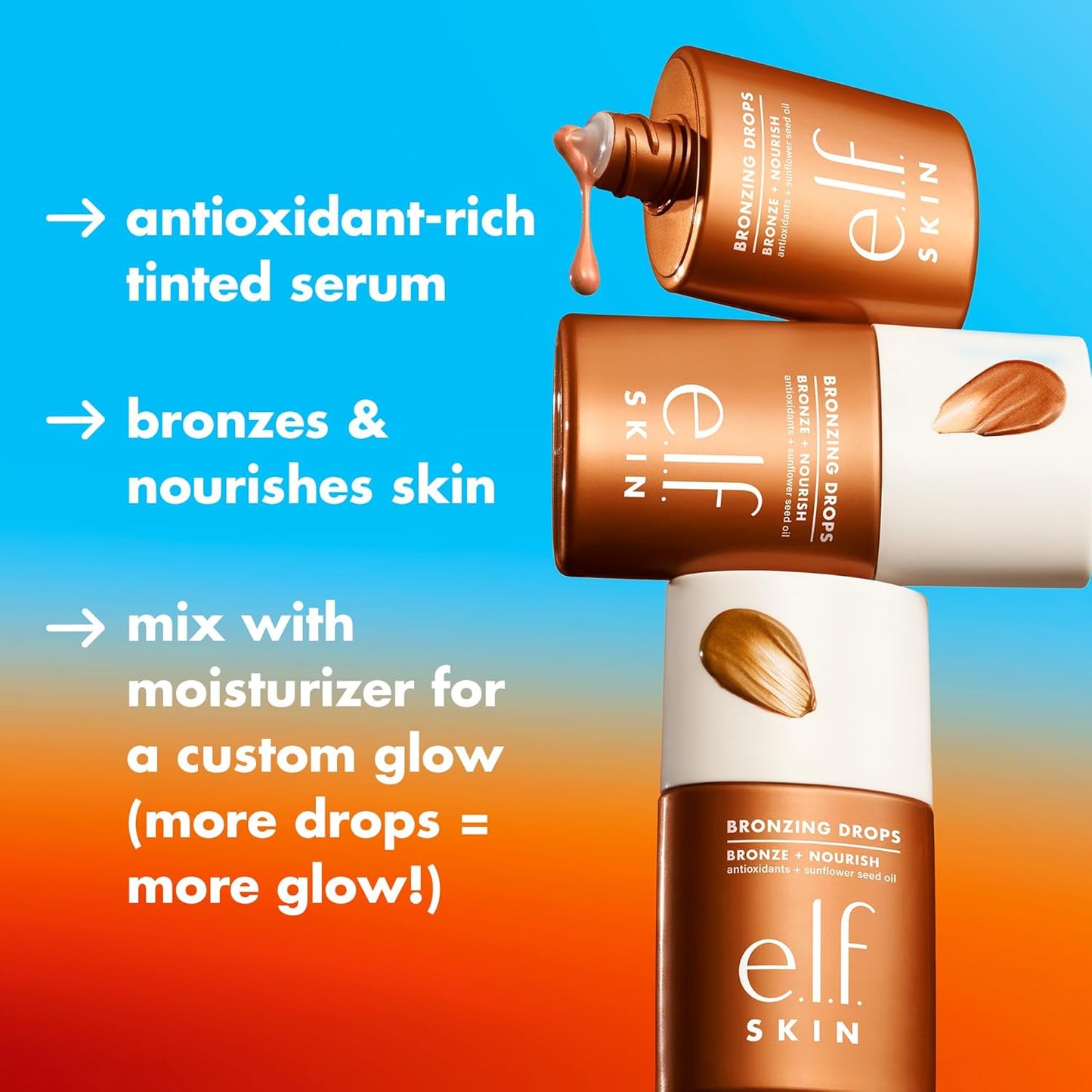 e.l.f. SKIN Bronzing Drops, Liquid Bronzer For Face & Skin, Creates A Sun-Kissed Glow, Infused With Vitamin E, Vegan & Cruelty-Free, Rose Gold