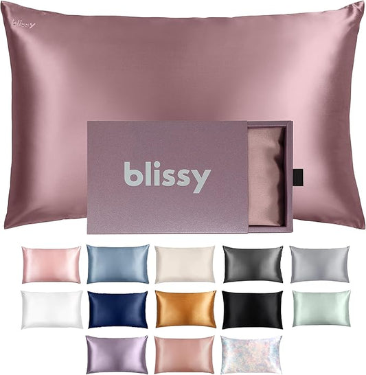 Blissy Silk Pillowcase - 100% Pure Mulberry Silk - 22 Momme 6A High-Grade Fibers - Silk Pillow Cover for Hair & Skin - Regular, Queen & King (Plum, Standard)