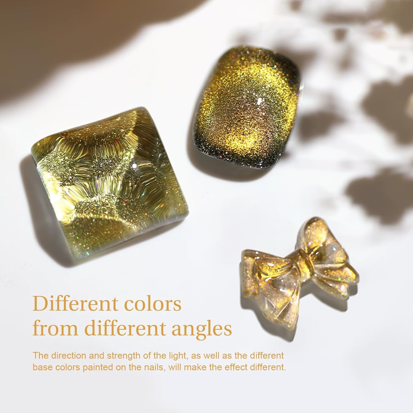 Cat Eye Gel Nail Polish with Magnet Stick, 15ml Glitter Holographic Nail Polish, Magnetic Effect Gel for Home DIY Manicure Gift, Champagne Gold