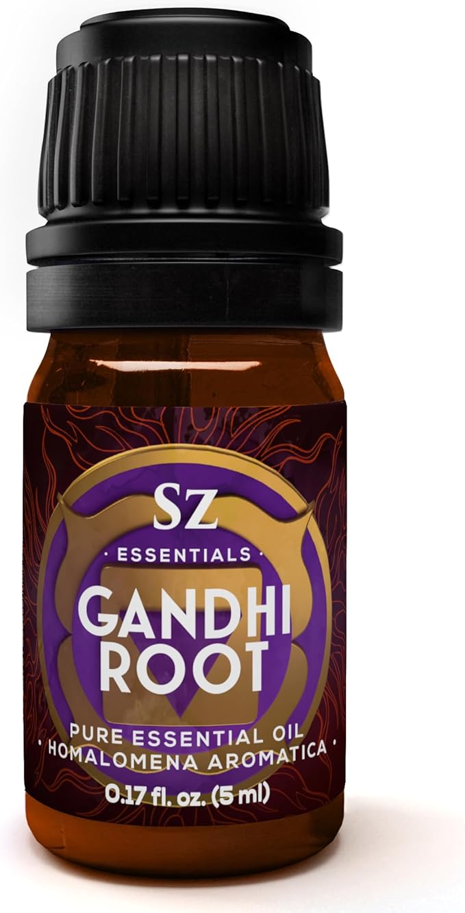 Gandhi Root Essential Oil, 100% Pure Sugandh Mantri Oil, Steam Distilled from Homalomena Aromatica - Sweet & Woody Scent w/Earthy Overtones - Therapeutic Grade & Vegan - 0.17oz (5ml)