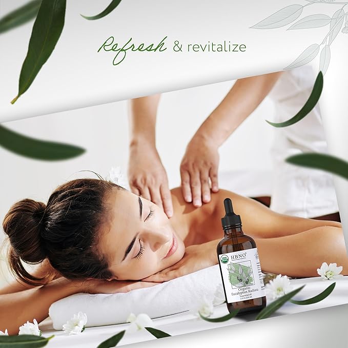 HBNO Organic Eucalyptus Radiata Essential Oil - 4 oz (120ml) - USDA Certified Organic Eucalyptus Radiata Essential Oil, Soap Making, DIY, Fragrances, Diffuser