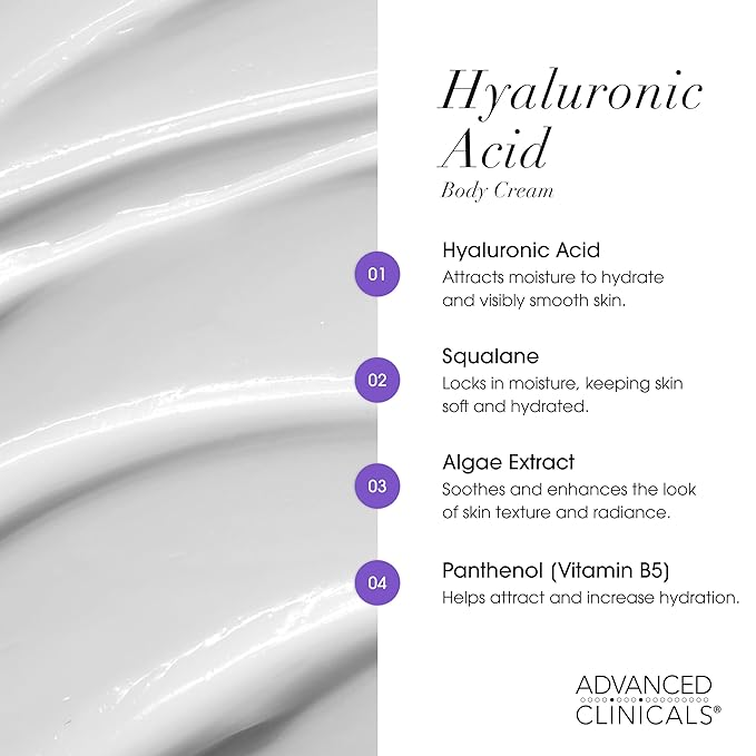 Advanced Clinicals Hyaluronic Acid Moisturizer Body Cream + Hyaluronic Acid Serum 2PC Skin Care Set | Face Serum & Body Lotion Help Diminish Appearance Of Wrinkles, Fine Lines, & Dry Skin, 2PC Bundle
