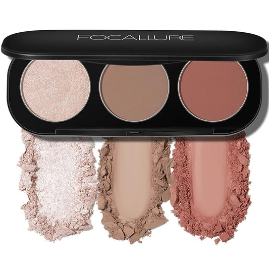 FOCALLURE Blush and Highlighter Palette,3 in 1 Contour Palette,Cruelty-Free Matte Bronzer Powder,Shimmer Illuminator Highlighters for a Glowing Look,#09