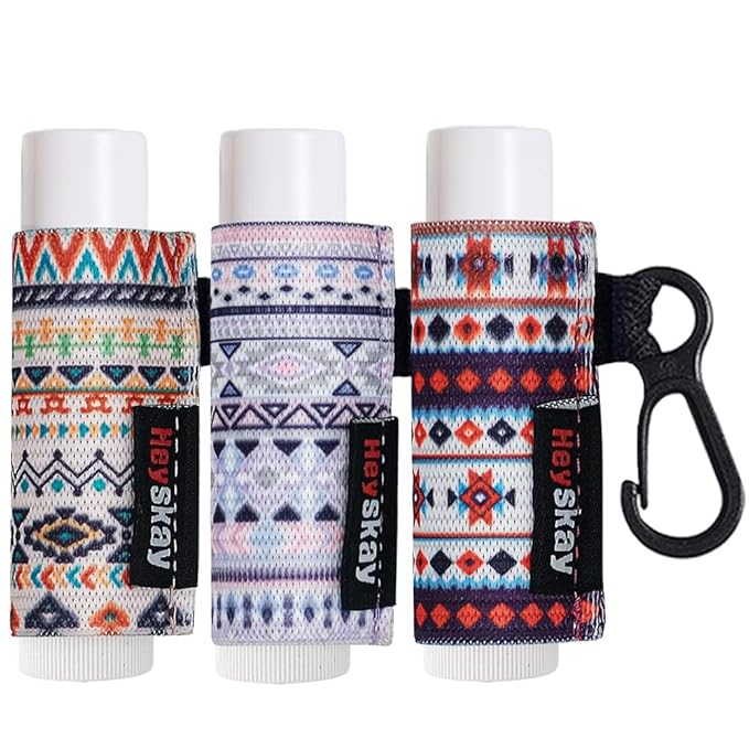 3PCS Lip Balm Holder Sleeves Chapstick Holder Keychain Lip Gloss Holder Keychain Elastic Sleeves (Boho Pattern)