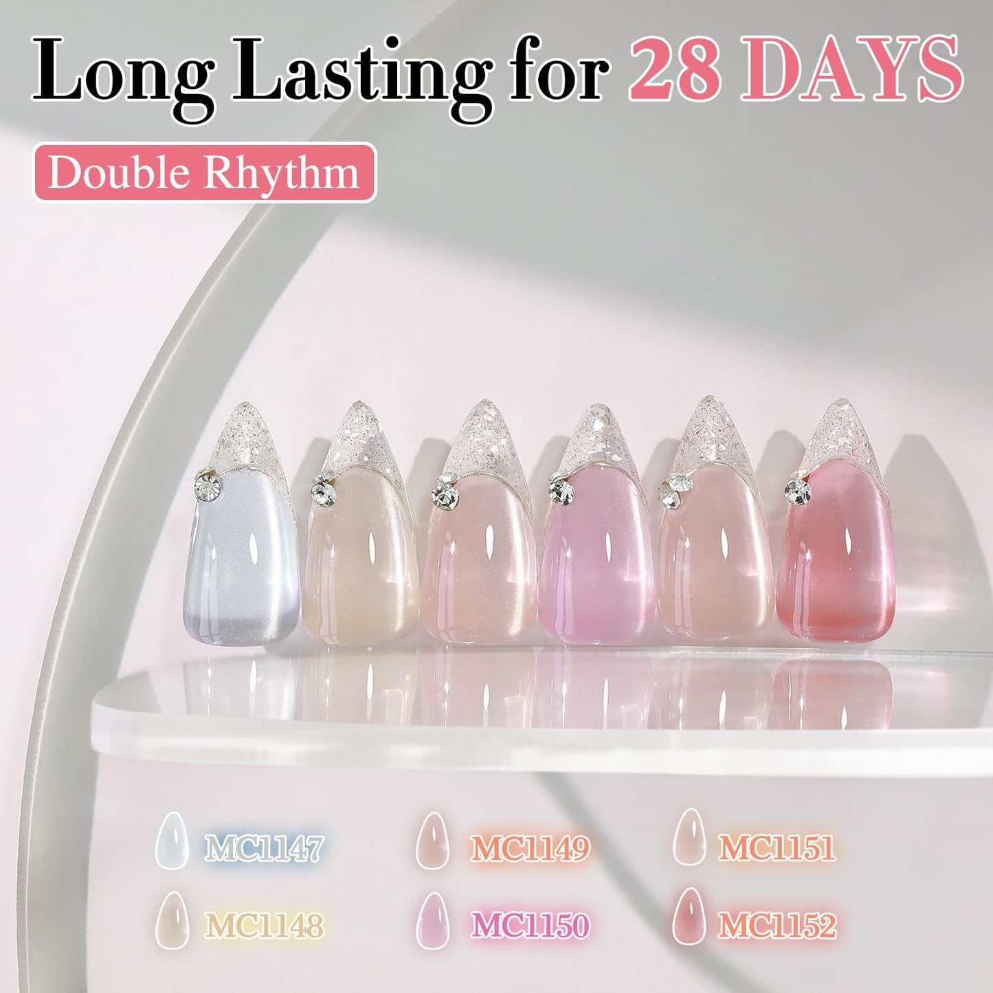 Double Rhythm 6 Colors Cat Eye Gel Polish Set Shimmer Glitter with Magnet Holographic Reflective Magnetic UV Nail Art Kit (6-Kit-46)