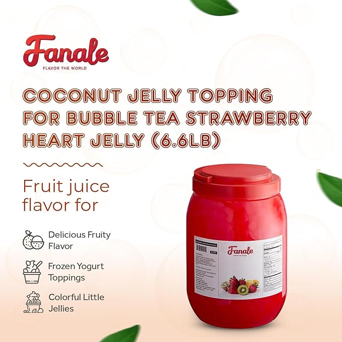 Fanale Coconut Jelly Topping nata de coco for Boba Tea | Ice Cream | Yogurt | Smoothie | Milk Tea | Desserts Strawberry Heart Shaped, 6.6 pound (Pack of 4) | JEL026-CS